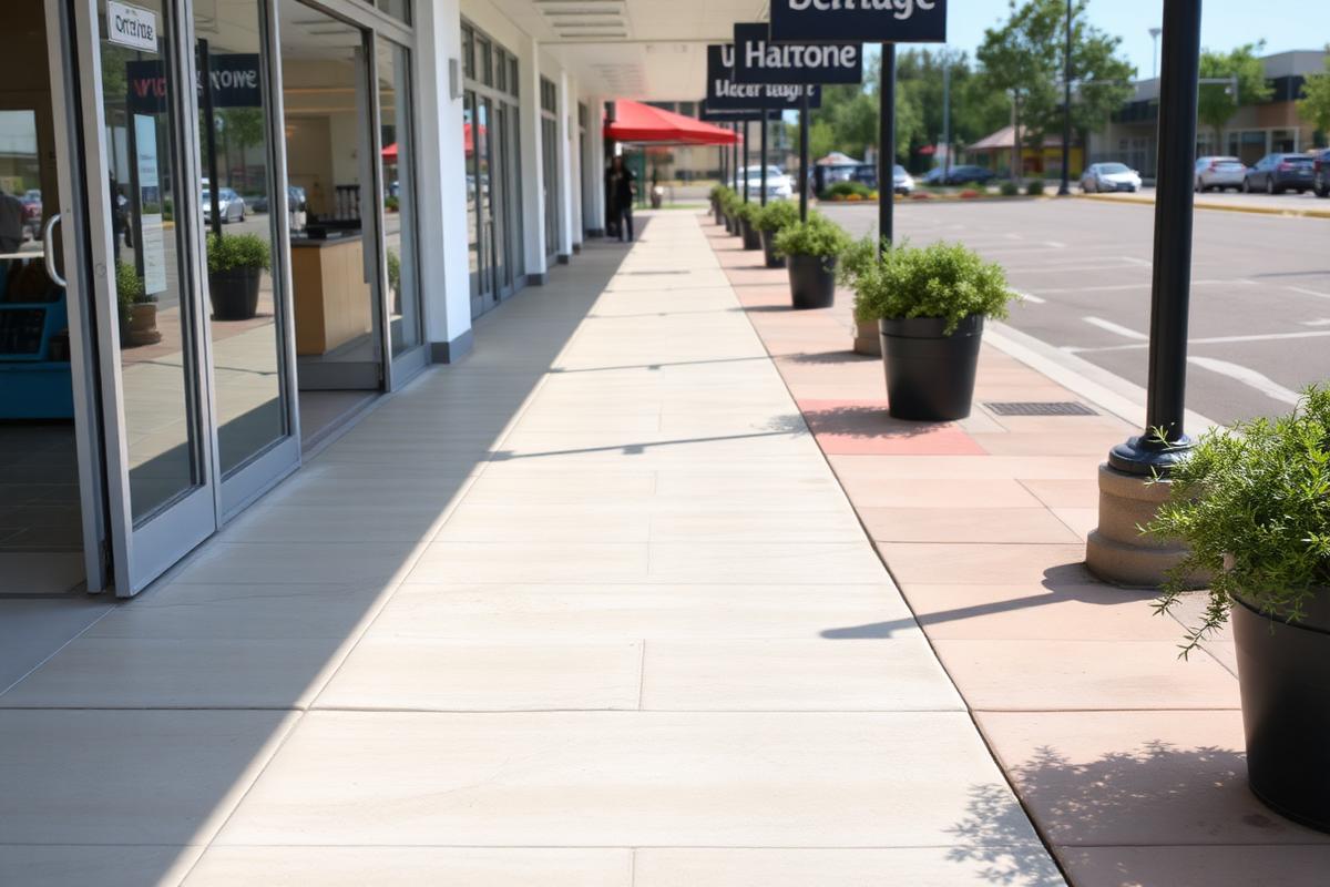 Retail center storefront walkway after cleaning by Wash Me